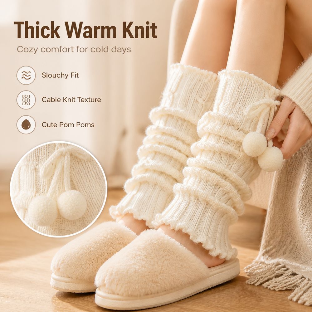 Knitted Knit Leg Warmers Ruffl - Boot Sock Slouchy ulasan dan harga
