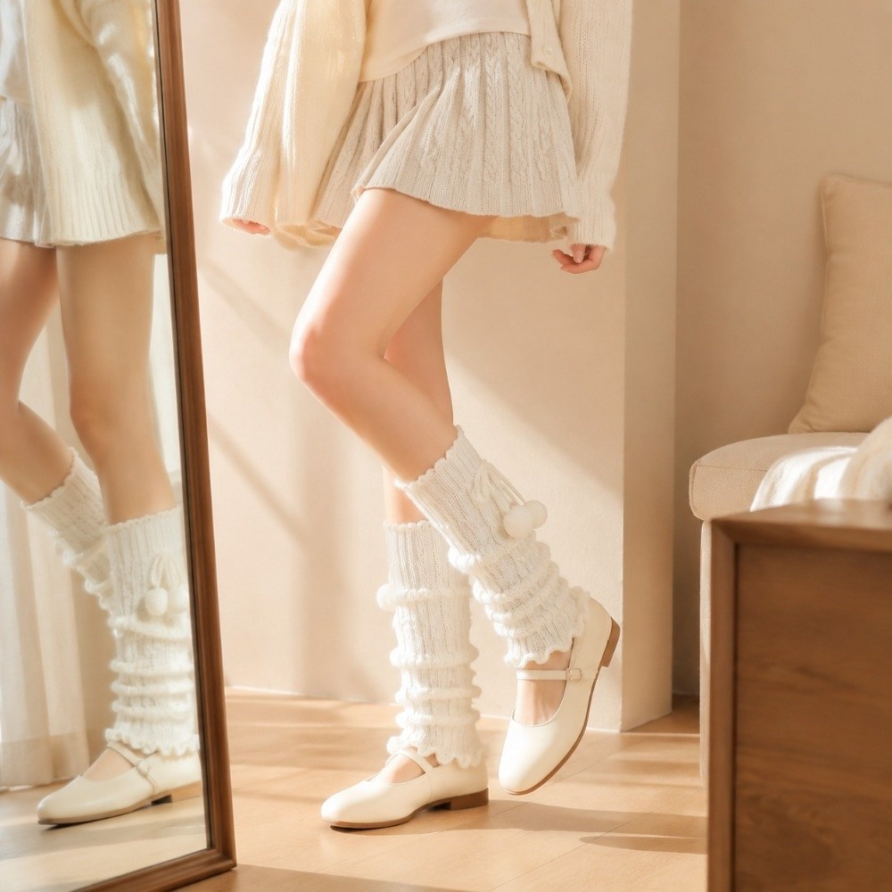 Knitted Knit Leg Warmers Ruffl - Boot Sock Slouchy ulasan dan harga