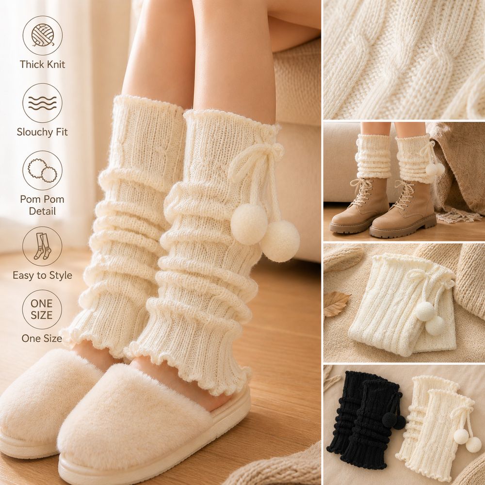 Knitted Knit Leg Warmers Ruffl - Boot Sock Slouchy ulasan dan harga